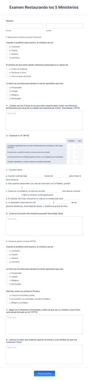 Examen Restaurando Los 5 Ministerios