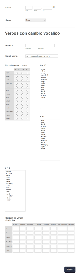 Examen Verbos Con Cambio Vocálico Form Template