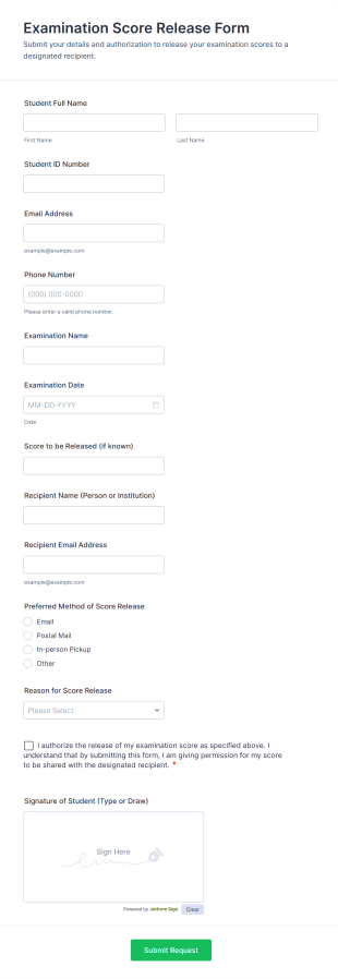 Examination Score Release Form Template