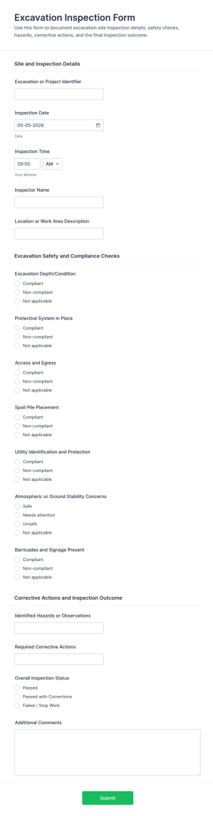 Excavation Inspection Form Template