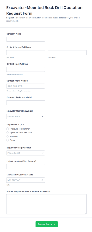 Excavator Mounted Rock Drill Quotation Request Form Template