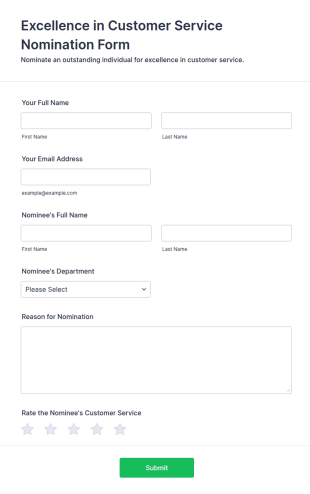 Excellence In Customer Service Nomination Form Template