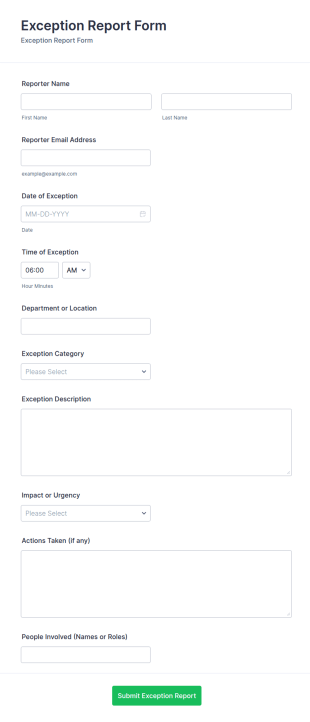Exception Report Form Template