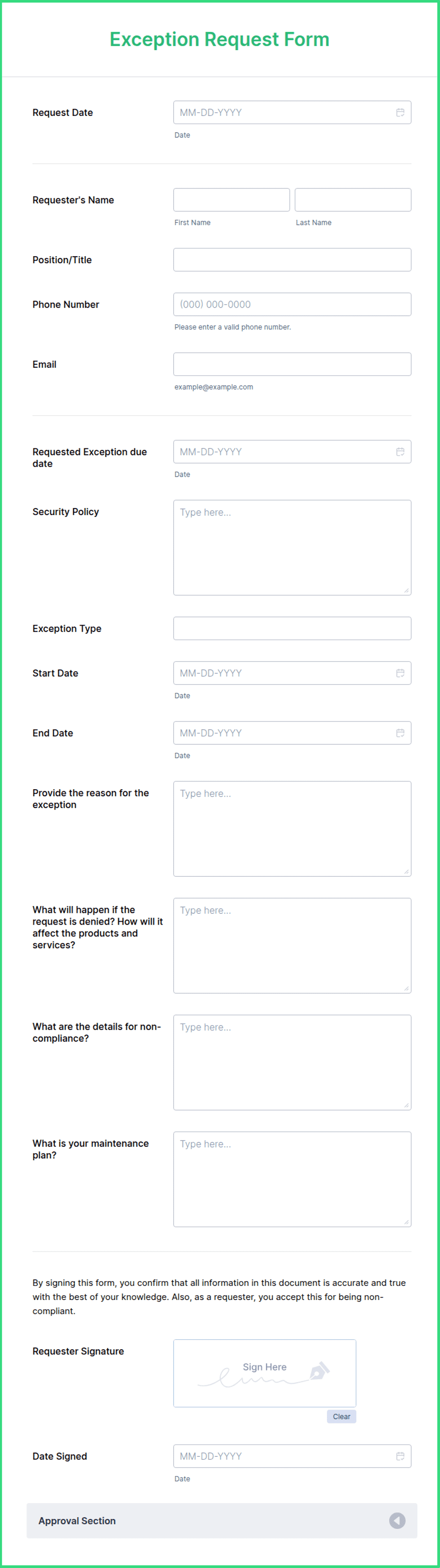 Exception Request Form Template | Jotform