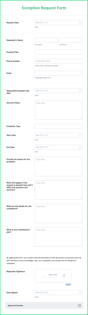 Telework Exception Request Example Exception Request Virtual Coordinator | Jotform