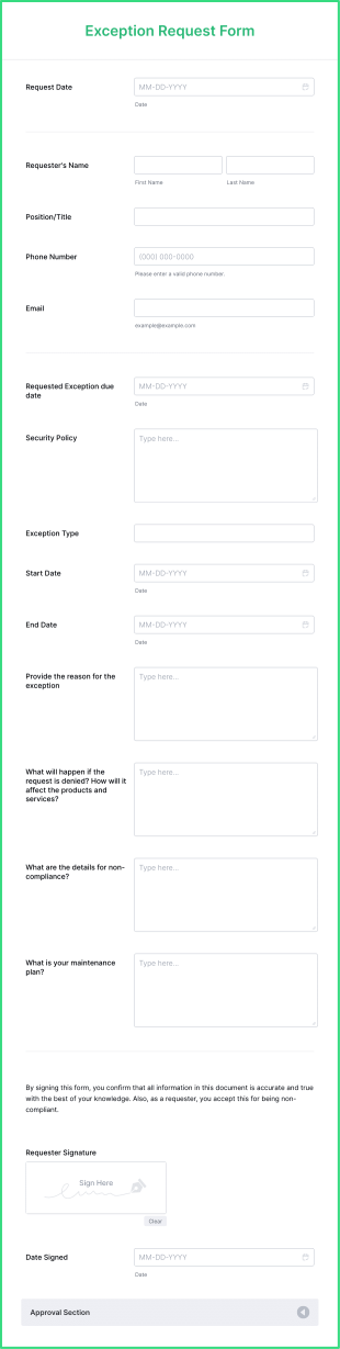Exception Request Virtual Coordinator Template | Jotform
