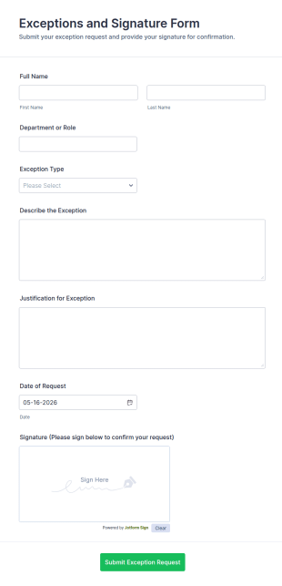 Exceptions And Signature Form Template