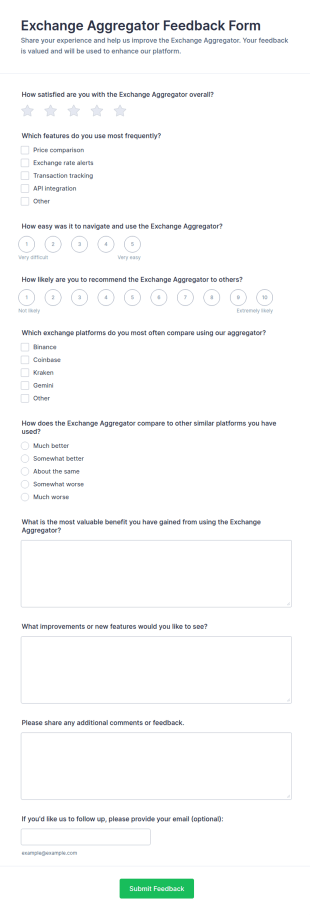 Exchange Aggregator Feedback Form Template