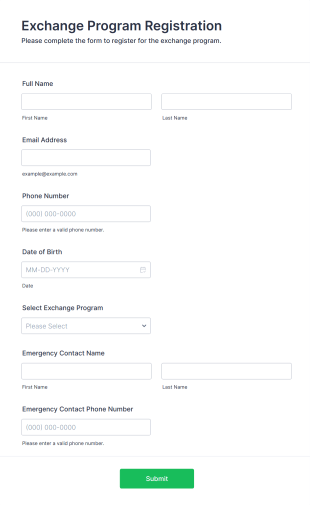 Exchange Program Registration Form Template