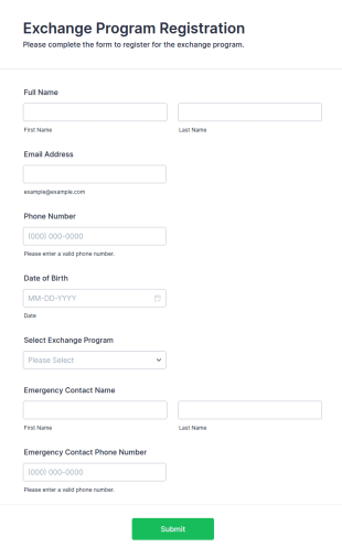 Exchange Program Registration Form Template
