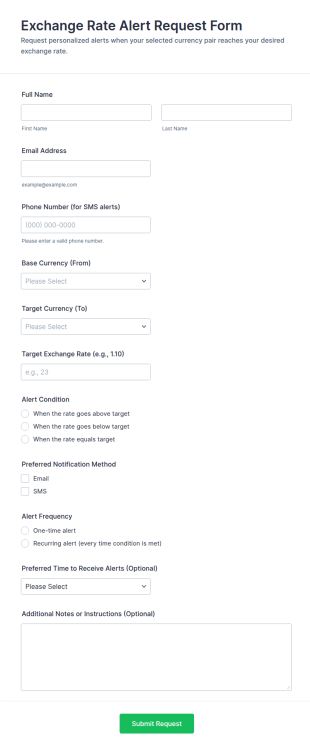 Exchange Rate Alert Request Form Template