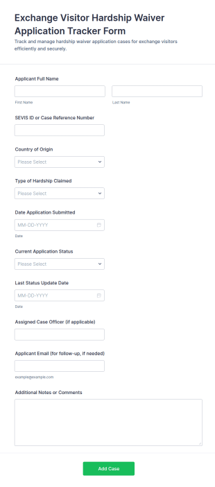 Exchange Visitor Hardship Waiver Application Tracker Form Template