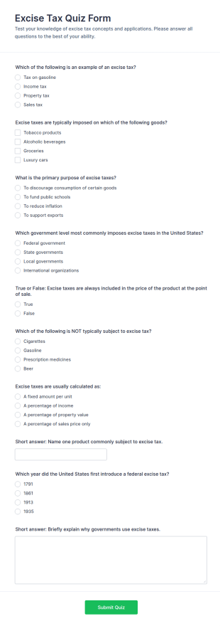 Excise Tax Quiz Form Template