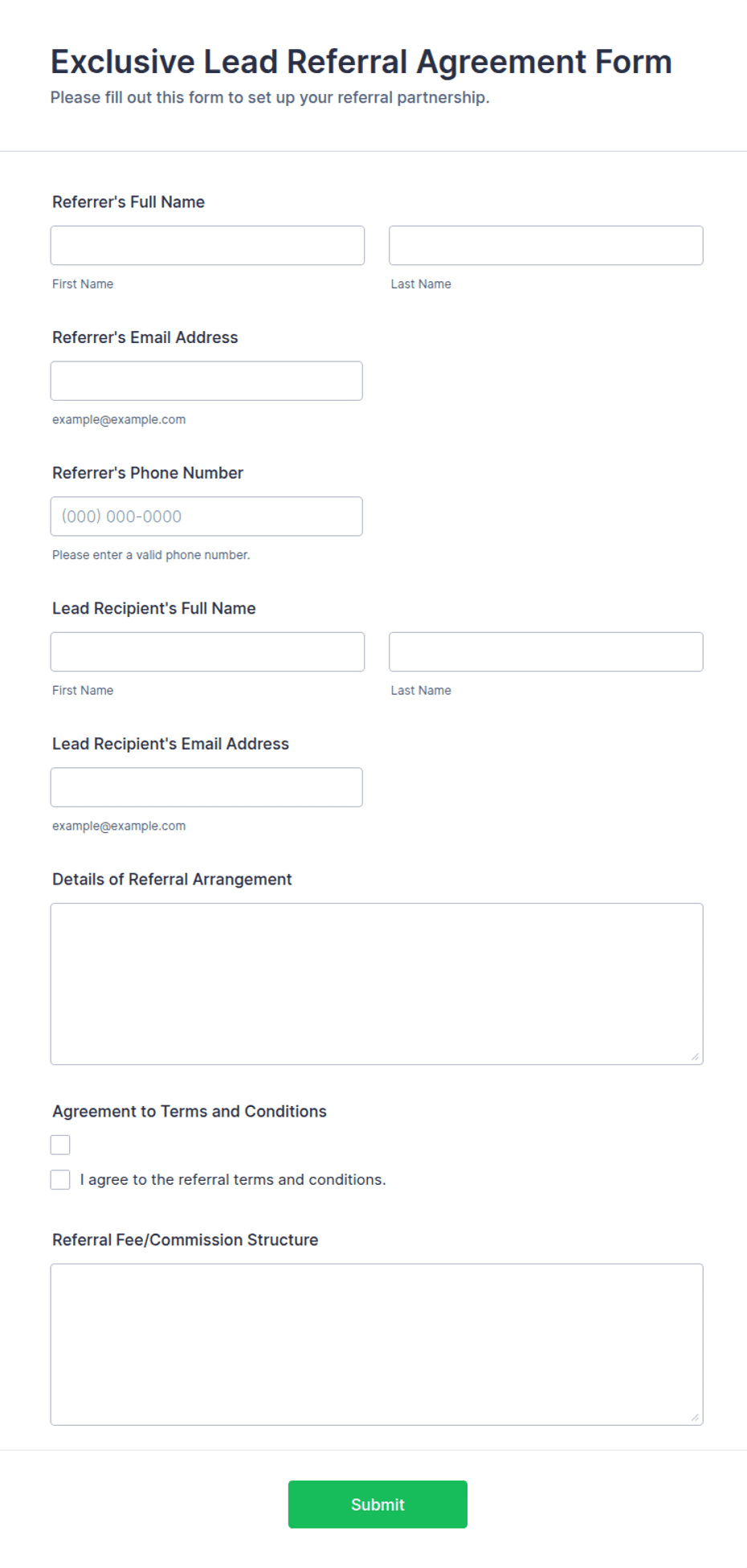 Exclusive Lead Referral Agreement Form Template | Jotform