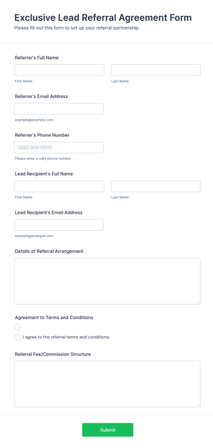 Exclusive Lead Referral Agreement Form Template