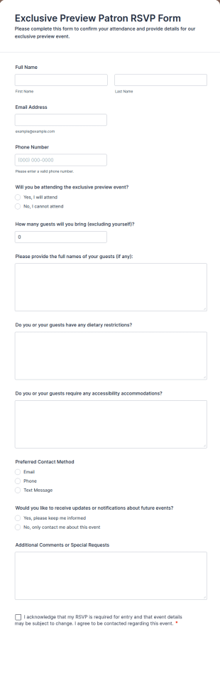 Exclusive Preview Patron RSVP Form Template