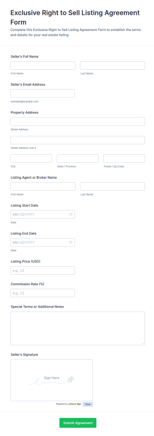 Exclusive Right To Sell Listing Agreement Form Template