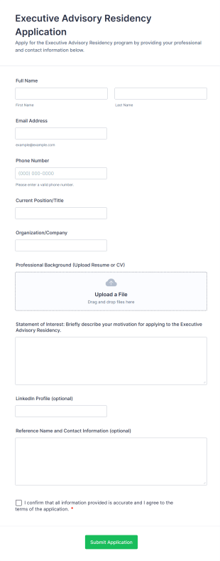 Executive Advisory Residency Application Form Template