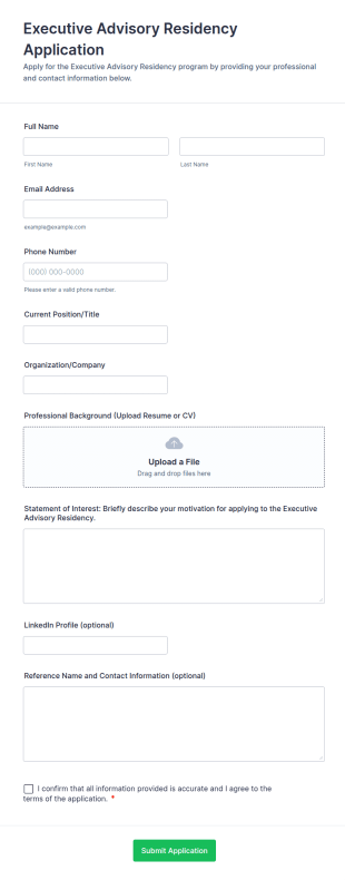 Executive Advisory Residency Application Form Template