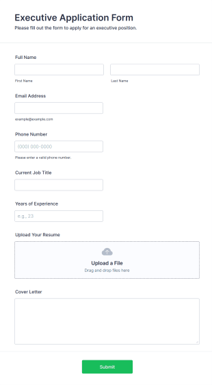Executive Application Form Form Template