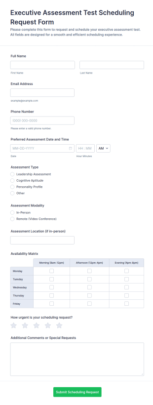 Executive Assessment Test Scheduling Request Form Template