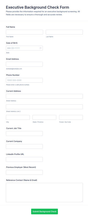 Executive Background Check Form Template