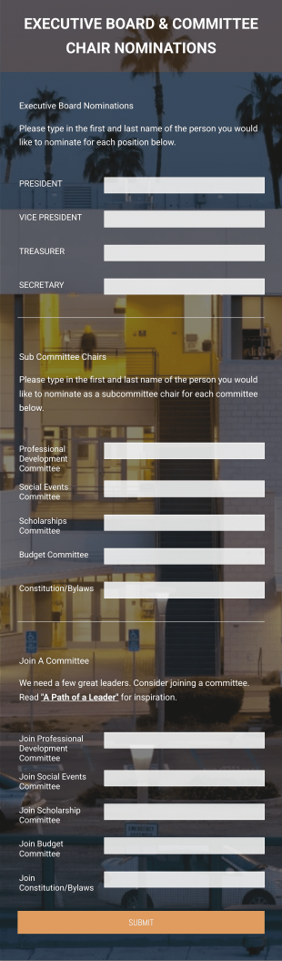 Executive Board And Committee Nomination Form Template