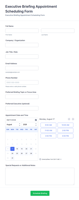 Executive Briefing Appointment Scheduling Form Template