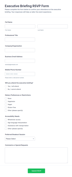 Executive Briefing RSVP Form Template