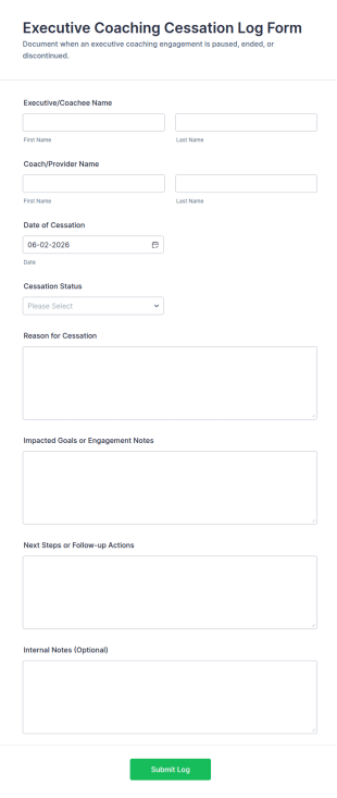 Executive Coaching Cessation Log Form Template