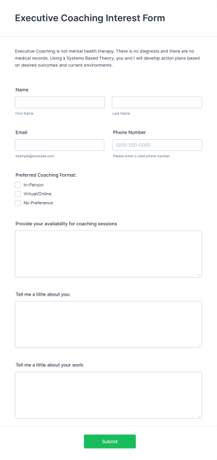 Executive Coaching Interest Form Template