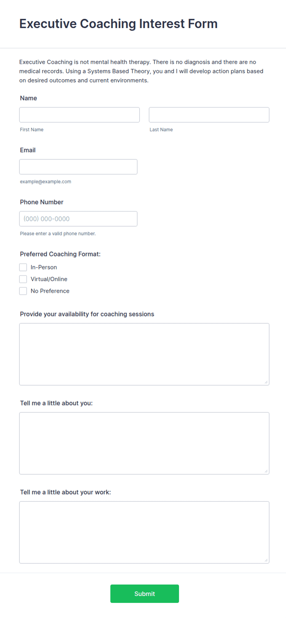 Executive Coaching Interest Form Template | Jotform