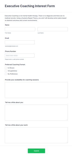 Executive Coaching Interest Form Template