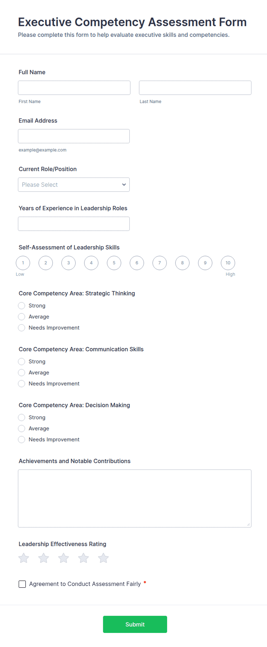 Executive Competency Assessment Form Template | Jotform