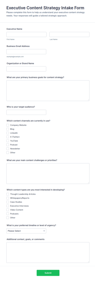 Executive Content Strategy Intake Form Template