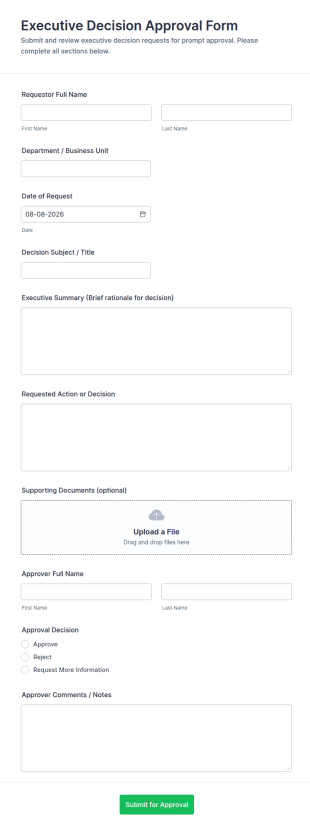 Executive Decision Approval Form Template