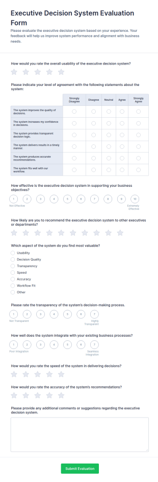 Executive Decision System Evaluation Form Template