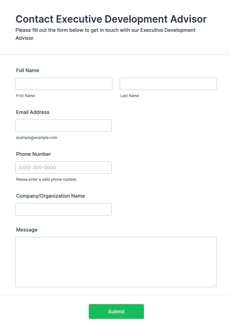 Development Advisor Executive Development Advisor Contact Form Template | Jotform