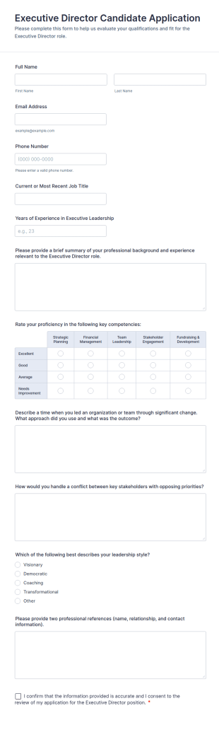 Executive Director Candidate Application Form Template
