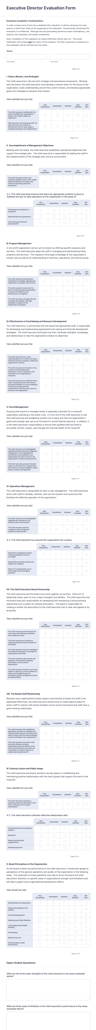Executive Director Evaluation Form Template