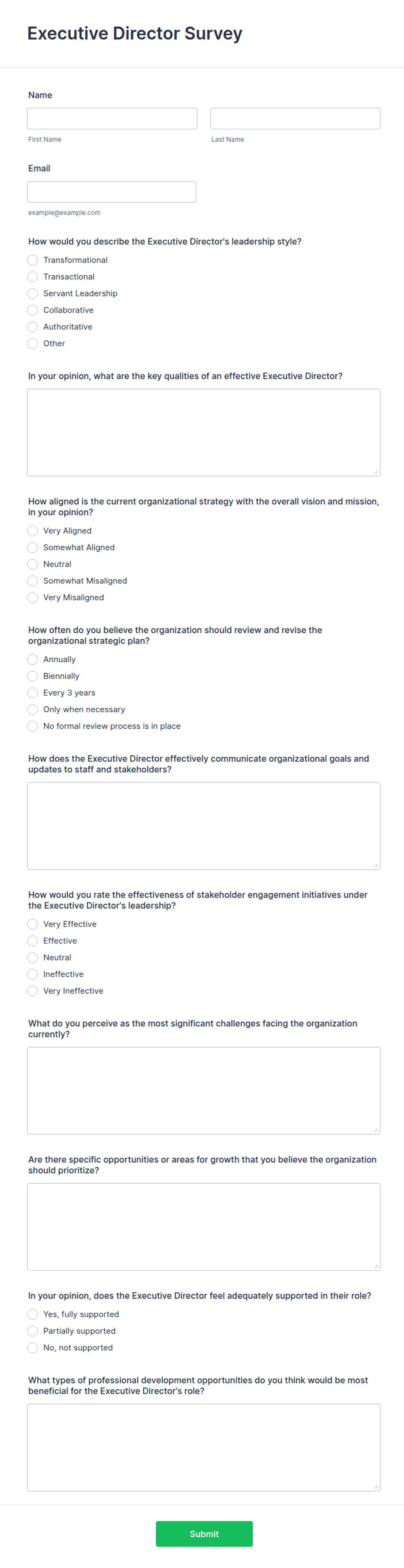 Sample Director Questionnaire.pdf Executive Director Survey Form Template | Jotform