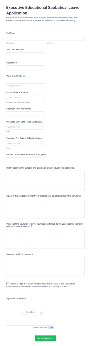 Executive Educational Sabbatical Leave Application Form Template