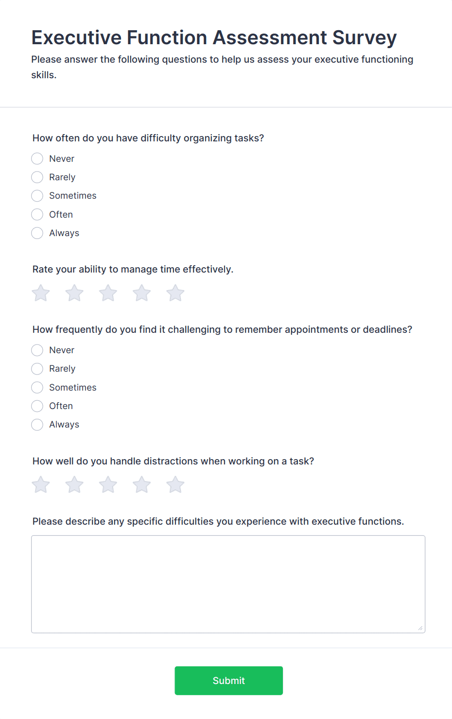 Executive Function Assessment Survey Form Template | Jotform