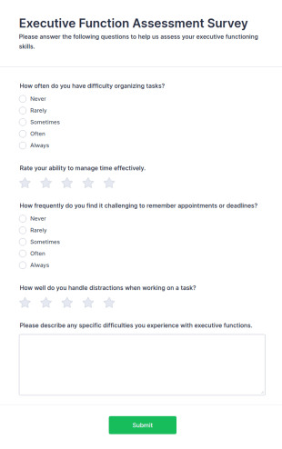 Executive Function Assessment Survey Form Template