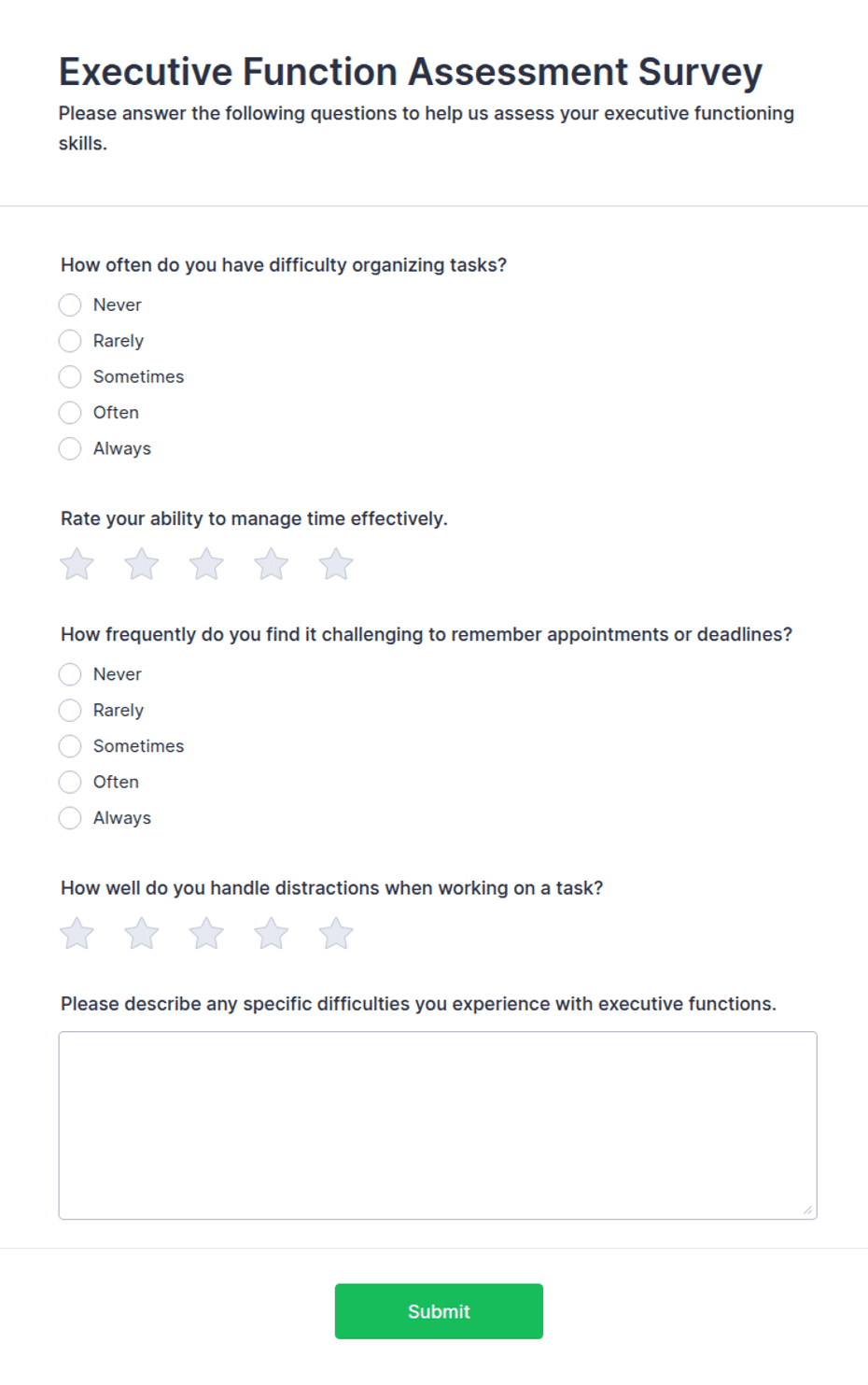 Executive Function Assessment Survey Form Template | Jotform