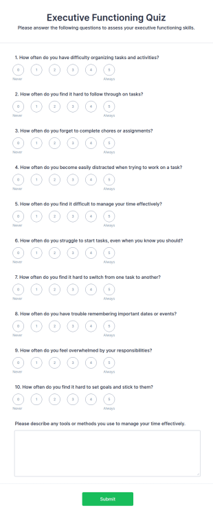 Executive Functioning Quiz Form Template