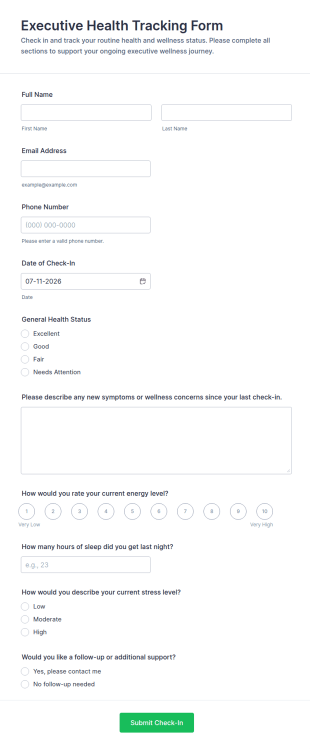 Executive Health Tracking Form Template