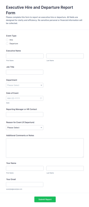Executive Hire And Departure Report Form Template