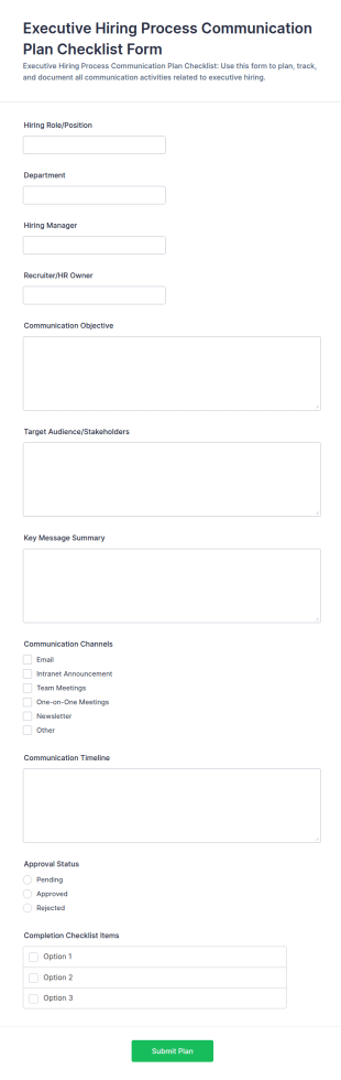 Executive Hiring Process Communication Plan Checklist Form Template