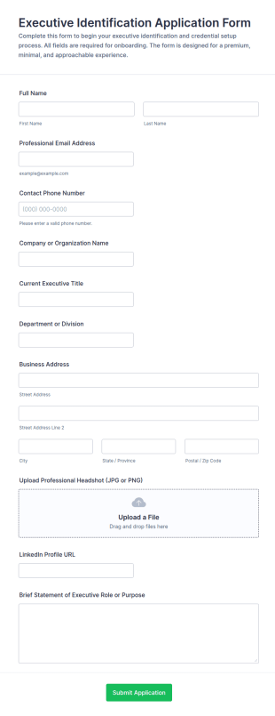 Executive Identification Application Form Template